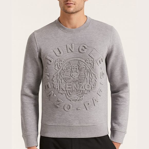 KENZO Paris Jungle Gray Tiger Puff Embossed Sweatshirt Size Medium - Picture 1 of 5